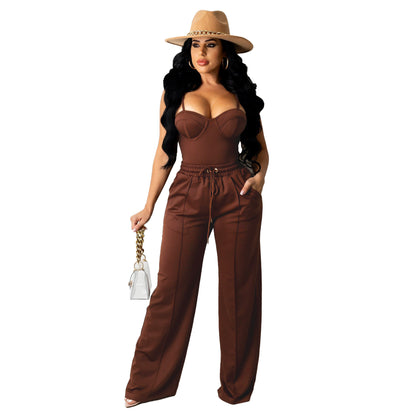 Conjunto de camiseta y pantalón recto de verano para mujer, informal, de color liso