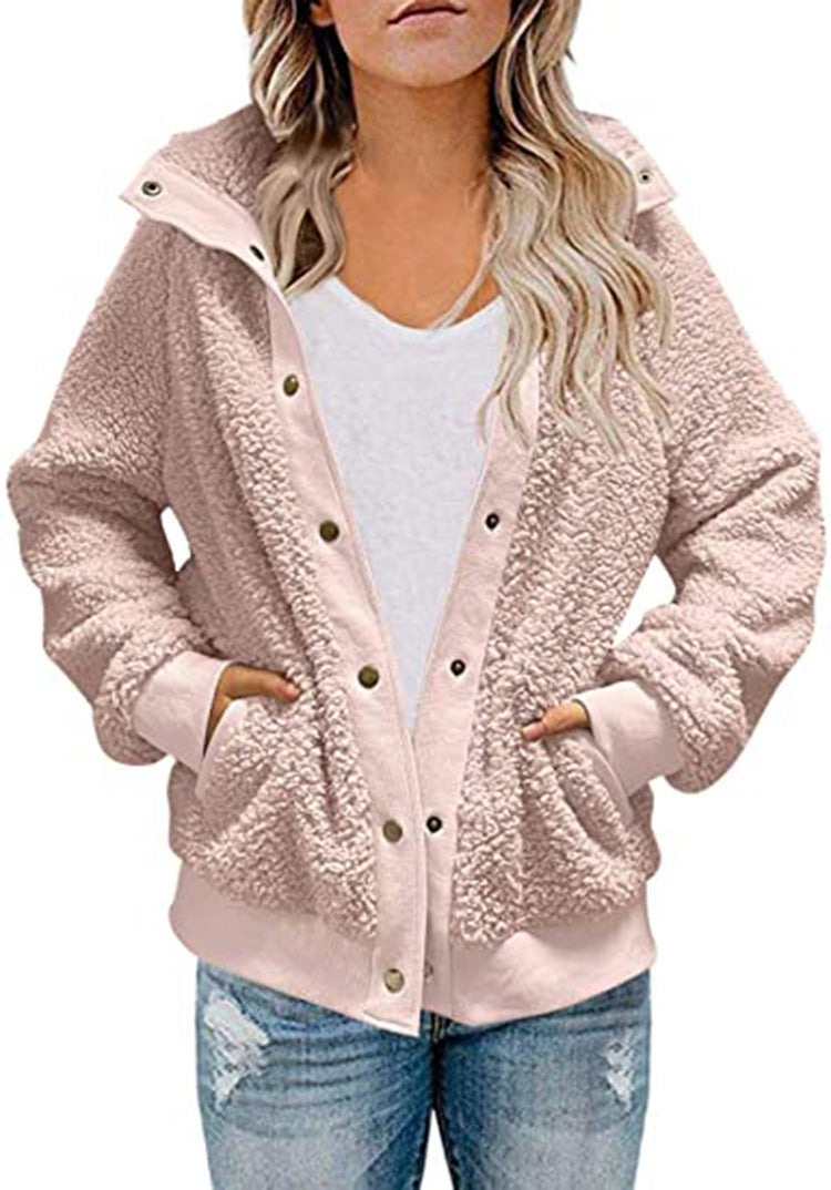 Abrigo de peluche holgado informal de invierno de manga larga y color liso para mujer