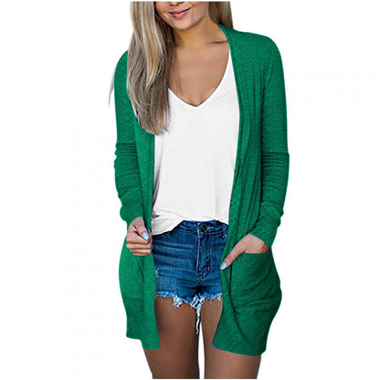 Abrigo informal holgado de manga larga con bolsillos en color liso para mujer