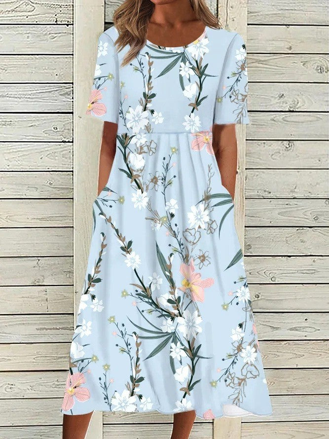 Vestido informal de manga corta con estampado floral para mujer