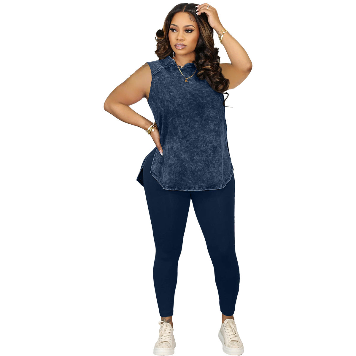 Fashion Women Casual Sleeveless Top Sports Pants Leggings Two-Piece Set