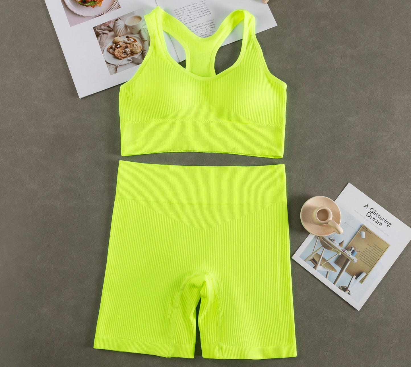 Women Fashion Casual With Chest Pad Shockproof Beautiful Back Sports Vest Shorts Set