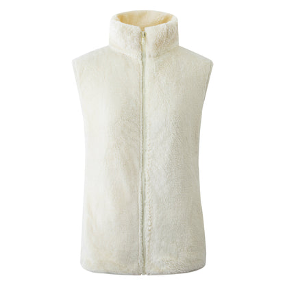 Chaleco informal de invierno de lana de color liso con cuello alto sin mangas para mujer
