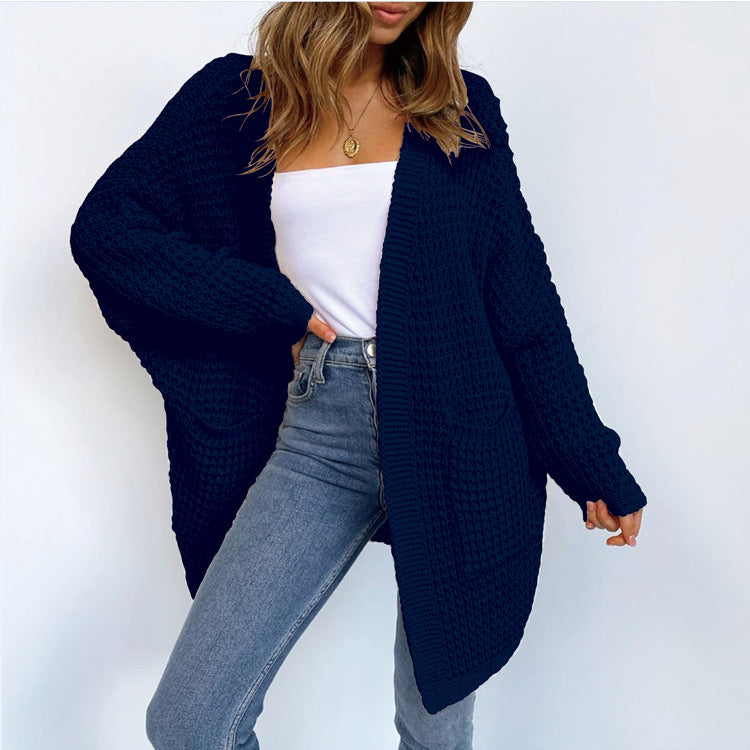 Women Solid Color Long Sleeve Knit Loose Casual Cardigan Coat