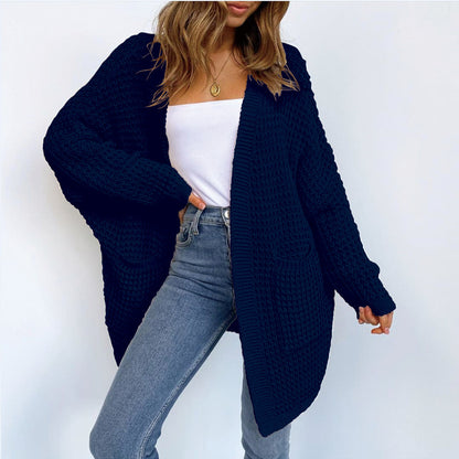 Women Solid Color Long Sleeve Knit Loose Casual Cardigan Coat