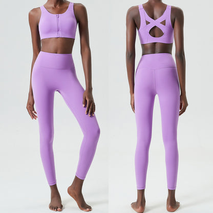 Conjunto de dos piezas de pantalones de yoga ajustados para mujer, informales, de color sólido, a prueba de golpes, para correr y fitness