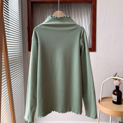 Camiseta básica informal de manga larga con cuello alto para mujer pequeña