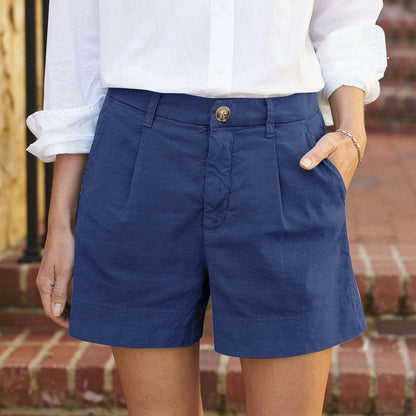 Women Fashion Casual Solid Color Cotton And Linen Shorts