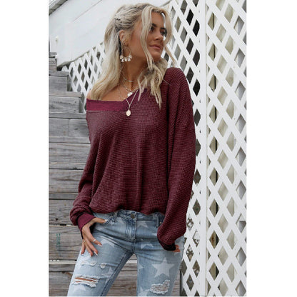 Women Fashion Winter Casual Lantern Sleeve Solid Color Knitted Top
