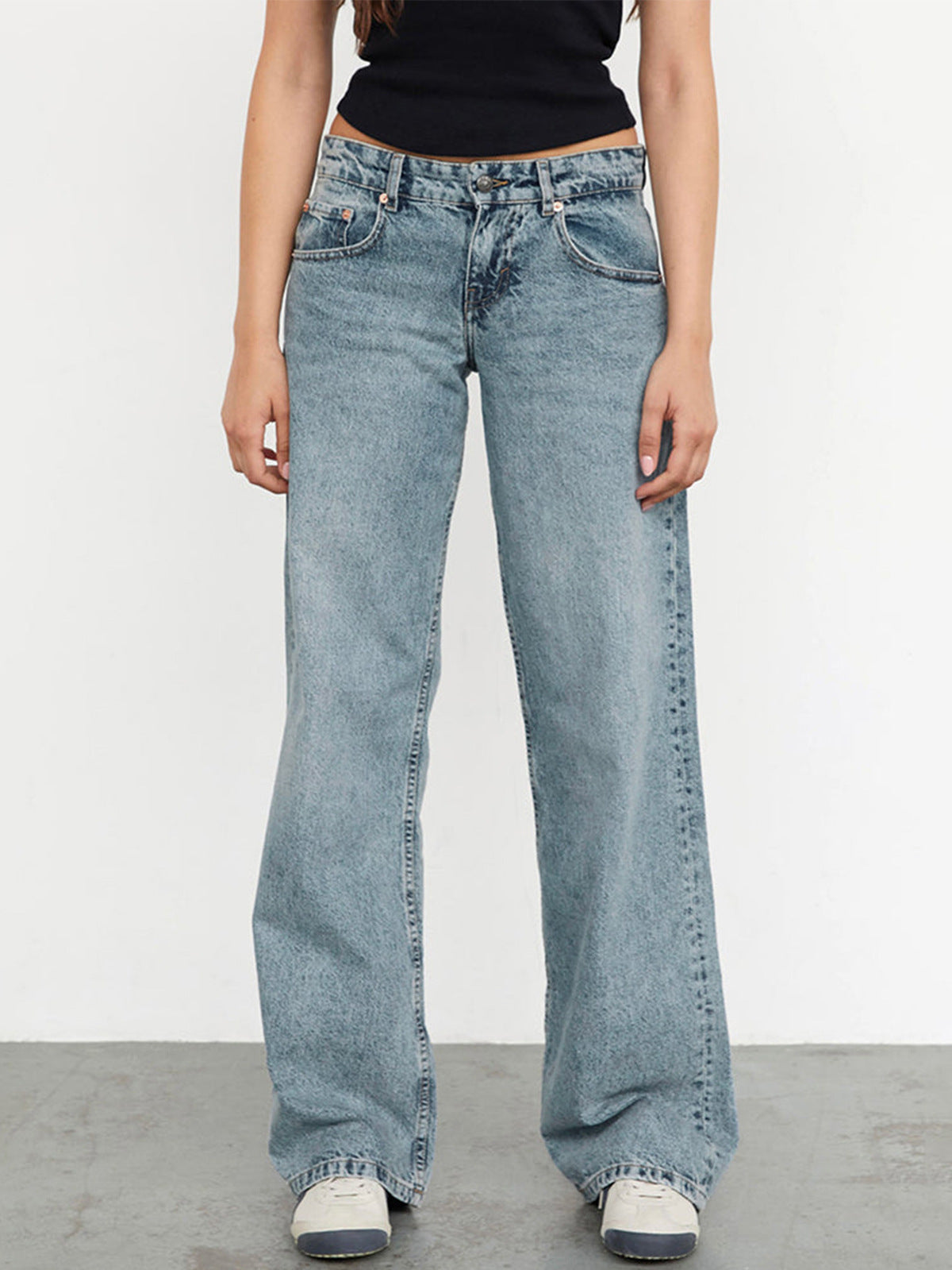 Women Fashion Casual Solid Color Straight Jeans