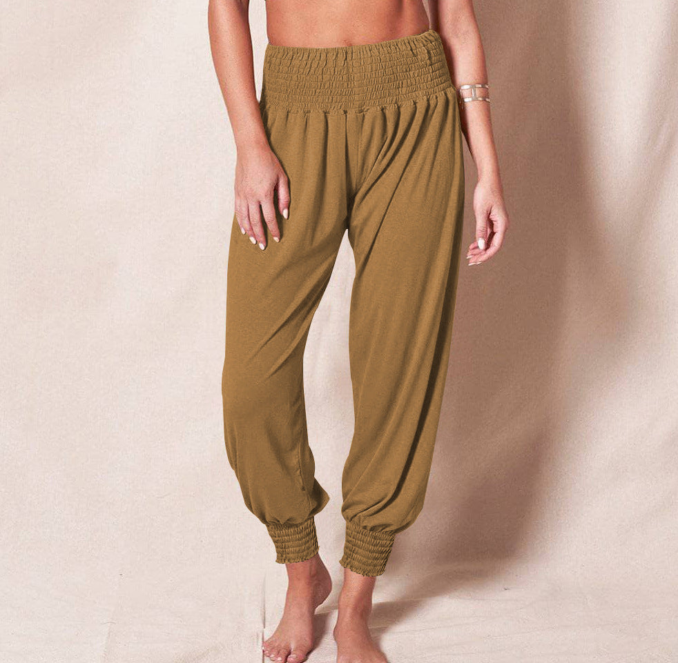 Women Fashion Casual Solid Color Elastic Waist Jogger Pants