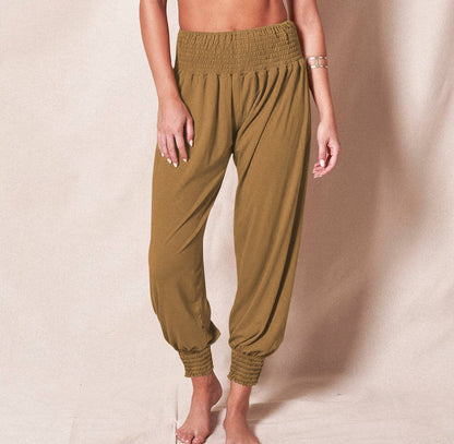 Women Fashion Casual Solid Color Elastic Waist Jogger Pants