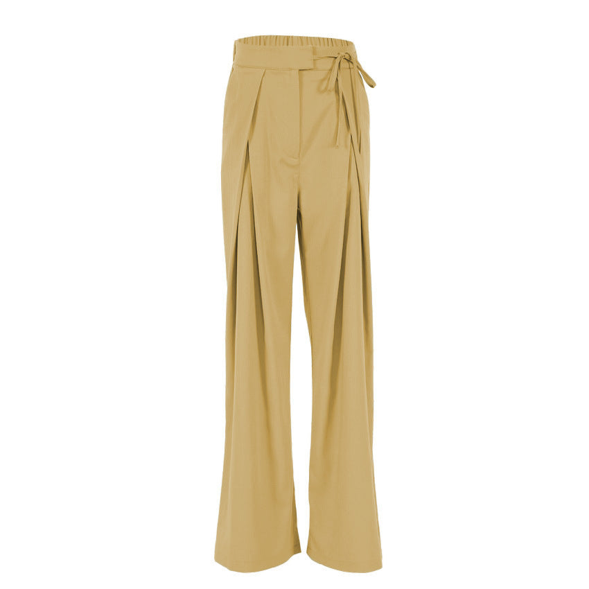 Pantalones casuales de cintura alta holgados de color sólido a la moda para mujer