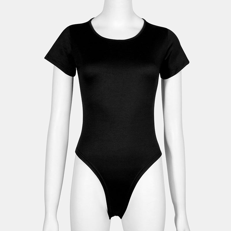 Women Fashion Casual Square Collar Tight Basic Solid Color Slim-Fit Plus Size Short-Sleeve Bodysuit