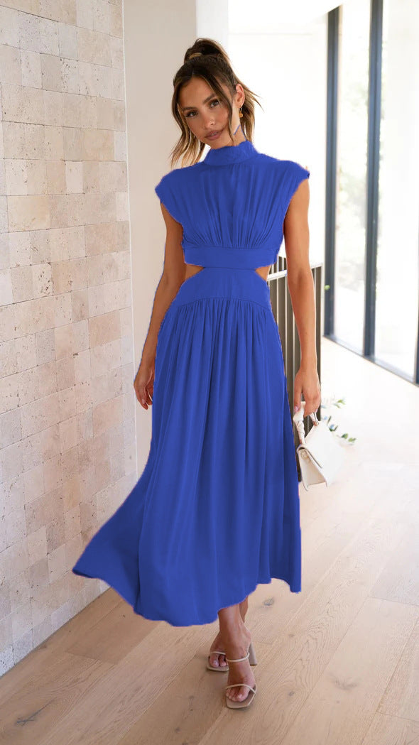 Vestido maxi casual elegante de verano de color sólido con cintura recortada