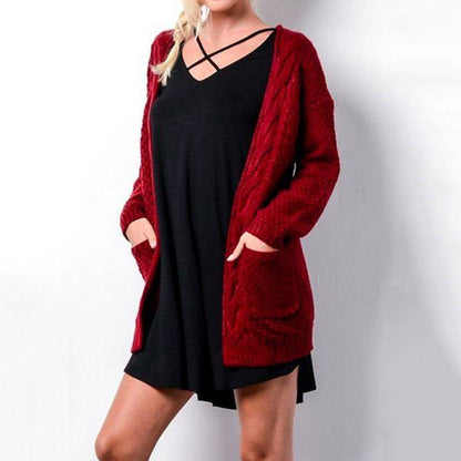 Suéter de punto de color liso informal para mujer, cárdigan de invierno y otoño