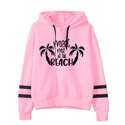 Sudadera informal holgada con estampado de letras de cocoteros y rayas de doble barra para mujer