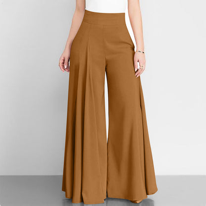 Women Fashion Casual Solid Color High Waist Wide Leg Thin Pants