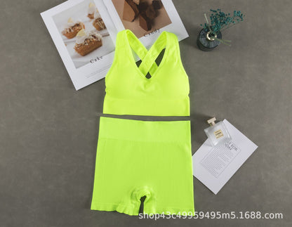 Women Fashion Casual Solid Color Camisole Sports Shorts Set
