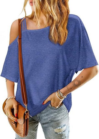Camiseta informal de verano para mujer, de manga corta, color liso, con fugas