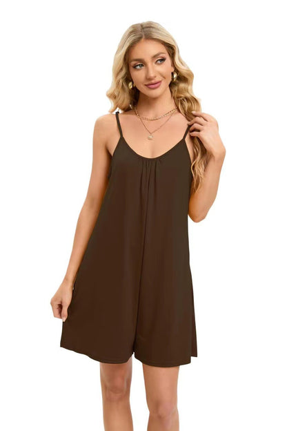 Mono informal básico de color liso con tirantes sueltos para mujer