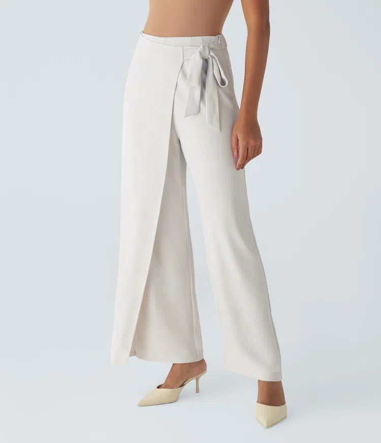 Women Fashion Casual Solid Color Loose Lace-Up Pants