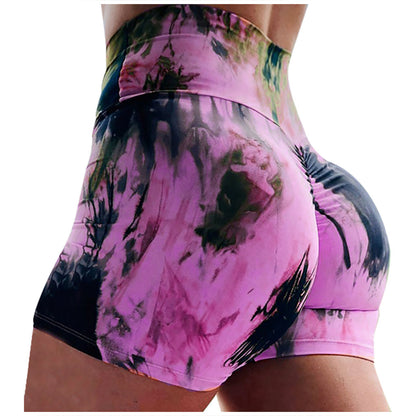 Women Casual Tie Dye Sports High Waist Yoga Biker Shorts