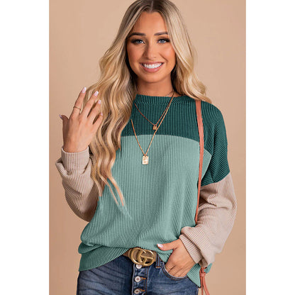 Sudadera informal de manga larga y colores combinados para mujer