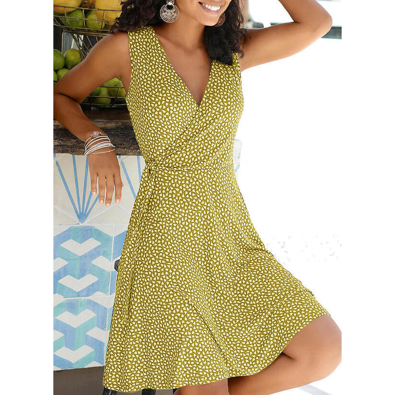 Women Elegant Casual Polka Dot V Neck Sleeveless Bandage Beach Summer Bohemian Plus Size Dress