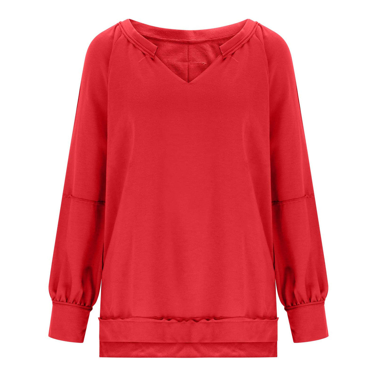 Camiseta informal holgada de manga larga con cuello en V y estampado irregular para mujer