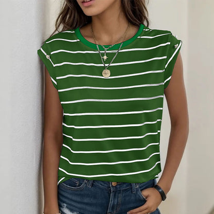 Camiseta informal de verano a rayas sin mangas para mujer