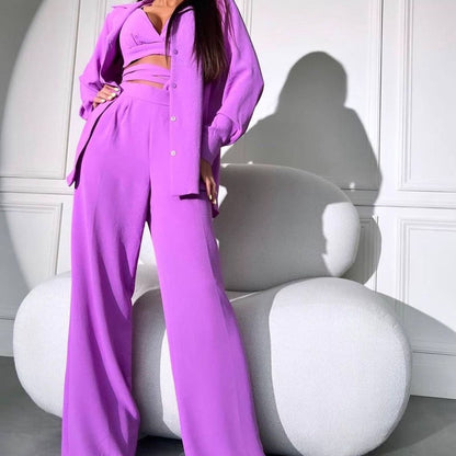 Conjunto de tres piezas formado por camisola y pantalón, informal, a la moda, para mujer