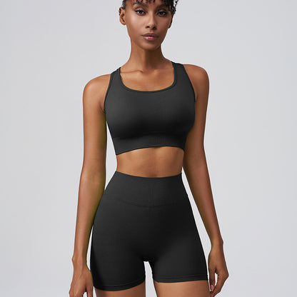 Summer Women Casual Sports Fitness Running Bra High Waist Hip Shorts Two-Piece Set
