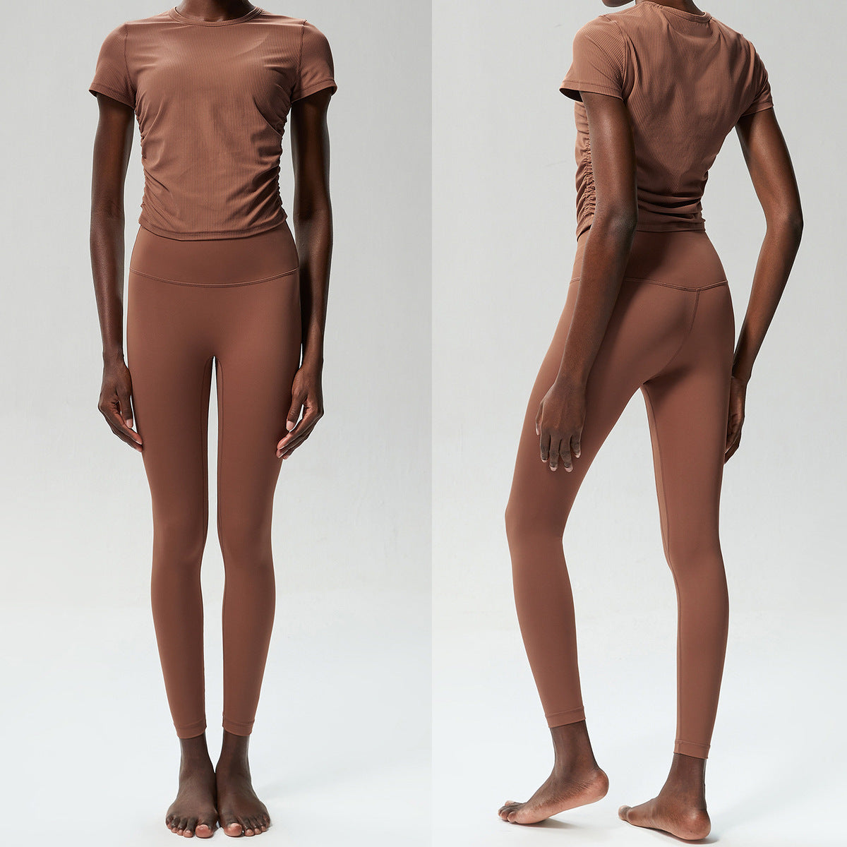 Conjunto de dos piezas para mujer, camiseta de manga corta con cuello redondo, pantalones deportivos ajustados para correr