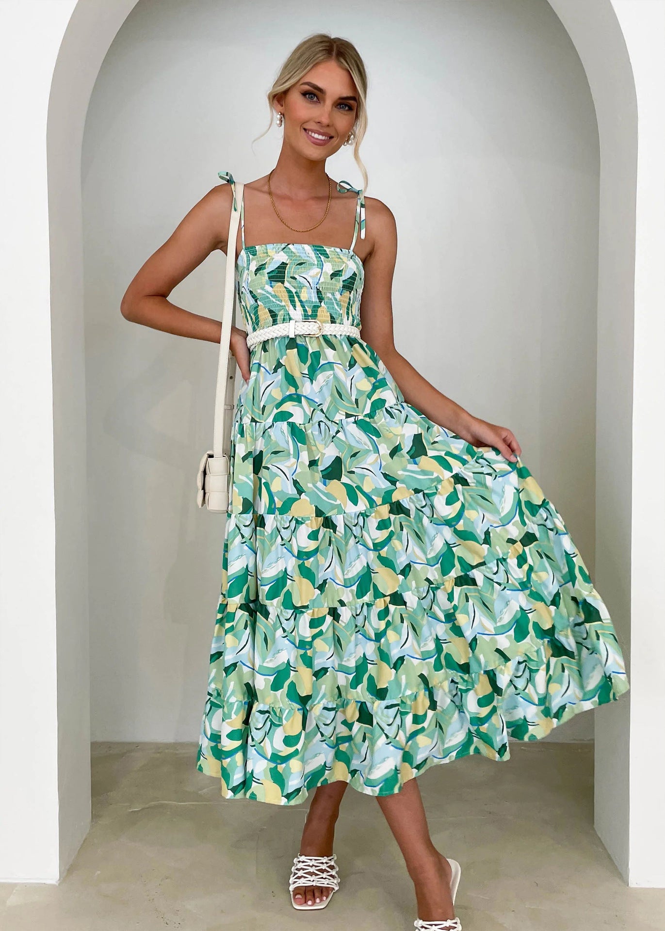Bohemian Vacation Women Casual Fashion Printed Strap Maxi Dress