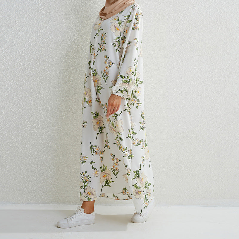 Vestido largo abaya informal holgado de manga larga de color liso para mujer