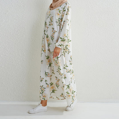 Vestido largo abaya informal holgado de manga larga de color liso para mujer