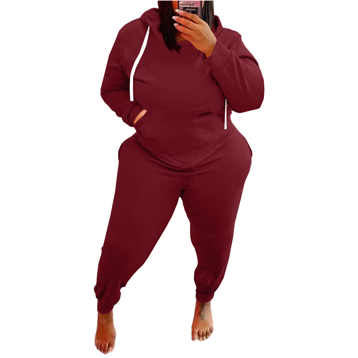 Conjunto de dos piezas con sudadera y pantalones de color liso para mujer, informal, de talla grande