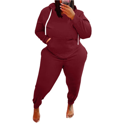 Conjunto de dos piezas con sudadera y pantalones de color liso para mujer, informal, de talla grande