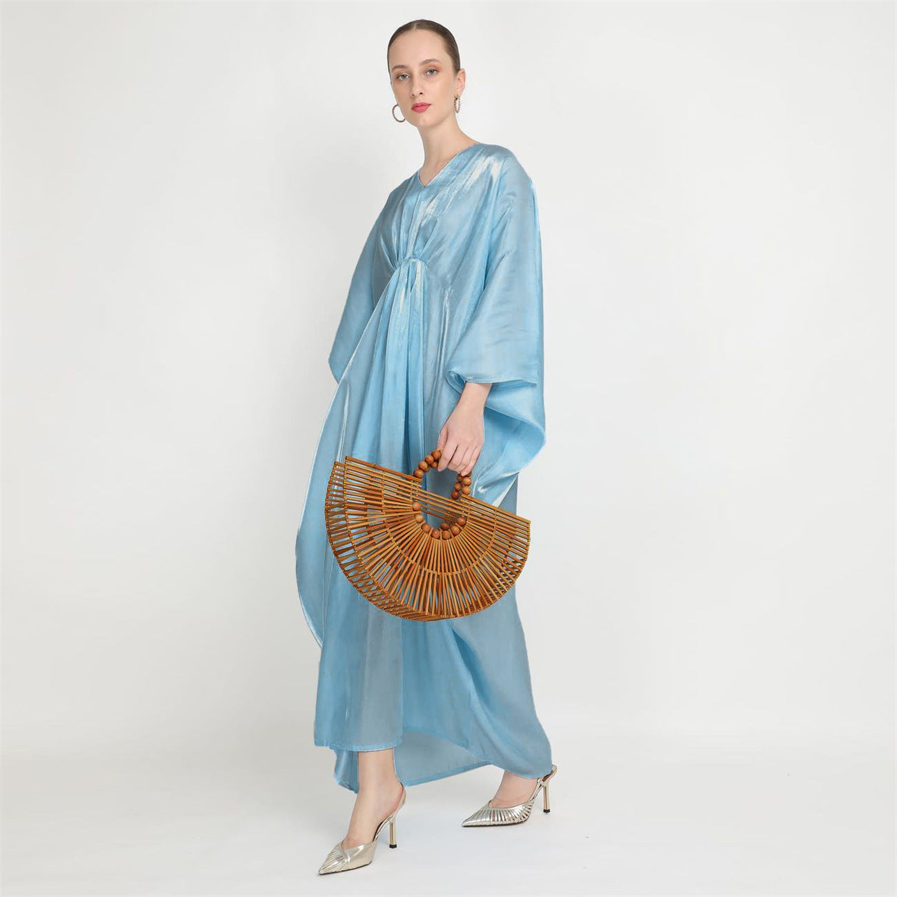 Women Casual Loose Solid Color Abaya Long Sleeve Maxi Dress