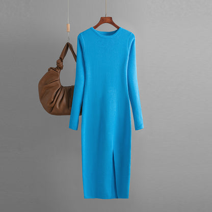 Women Basic Autumn And Winter Casual Solid Color Long Sleeve Knitted Dress