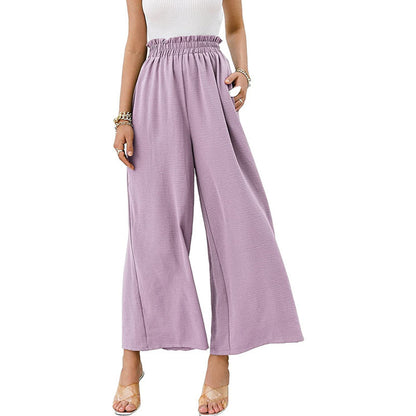 Summer Women Solid Color High-Waisted Loose Casual Wide-Leg Pants