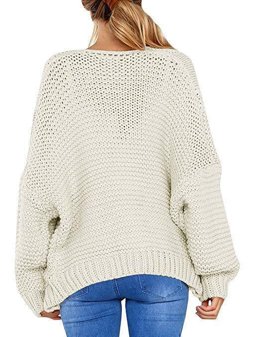 Suéter cárdigan de punto suelto de color sólido de longitud media informal para mujer de moda de invierno y otoño