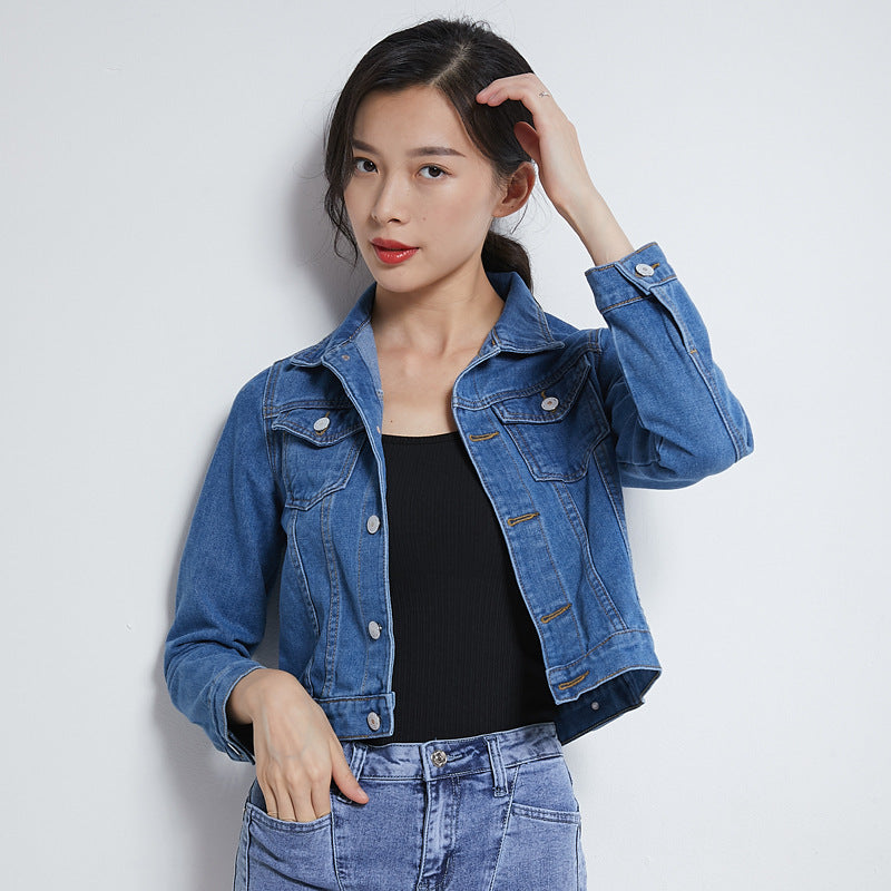 Chaqueta vaquera informal de manga larga de color liso para mujer