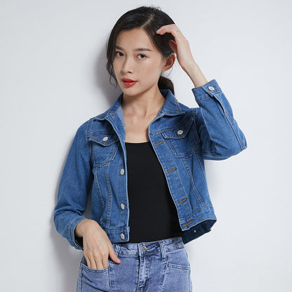 Chaqueta vaquera informal de manga larga de color liso para mujer