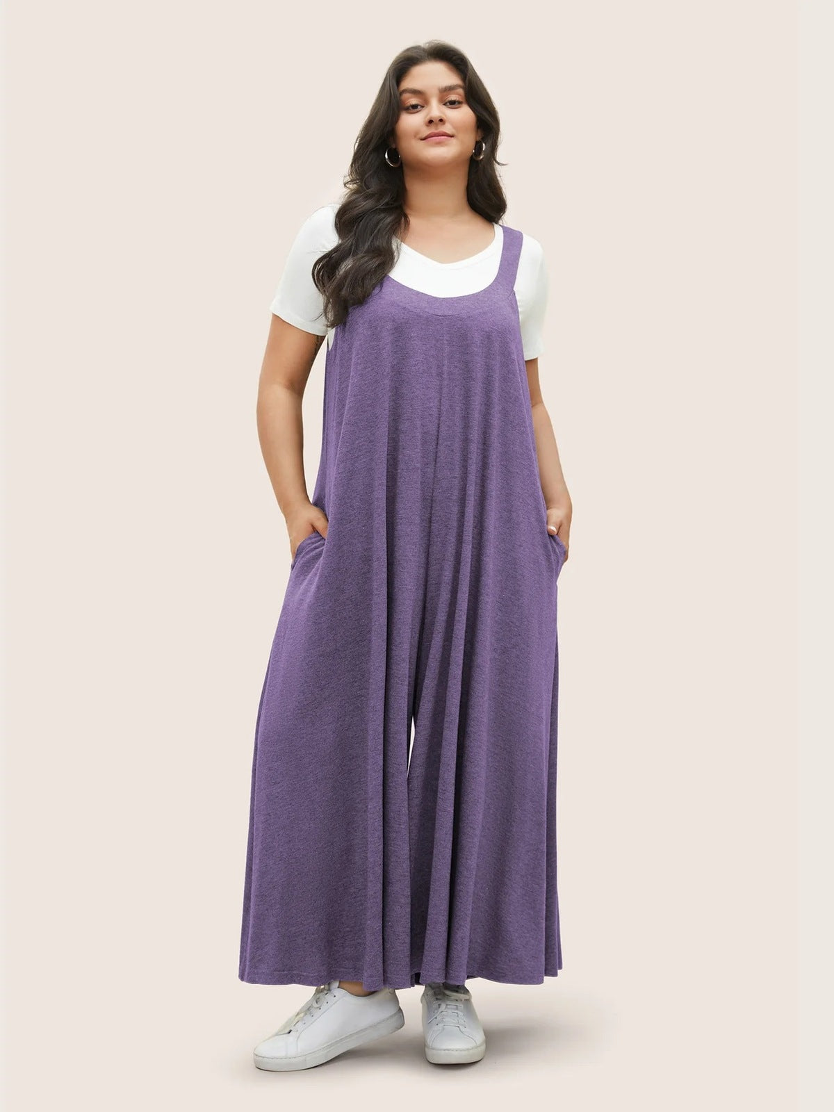 Summer Women Loose Plus Size Solod Color Sleeveless Casual Jumpsuits