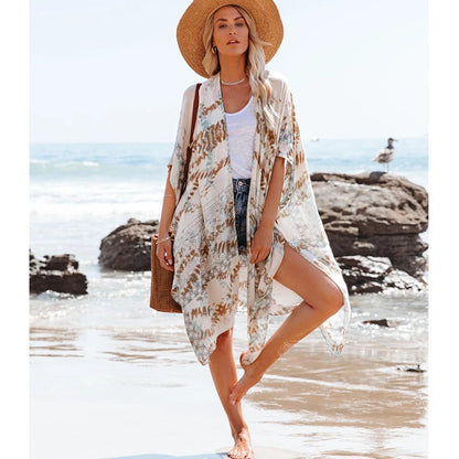 Traje de baño de gasa estampado para mujer, informal, para vacaciones en la playa