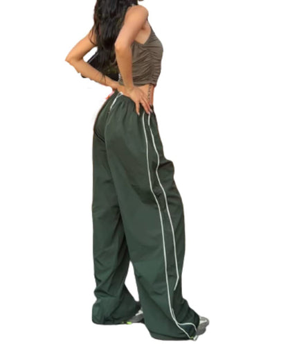 Women Personaliy Sides Drawstring Casual Elastic Waist Long Pants