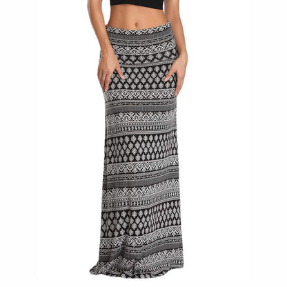 Women Casual Fashion Leopard Print Maxi Skirt