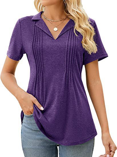 Camiseta informal de verano para mujer, con cuello en V y manga corta en blanco
